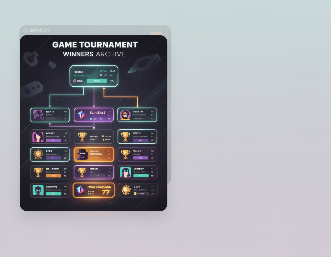 Ilustrasi arsip pemenang event untuk turnamen game online bima77 dengan bracket dan room match
